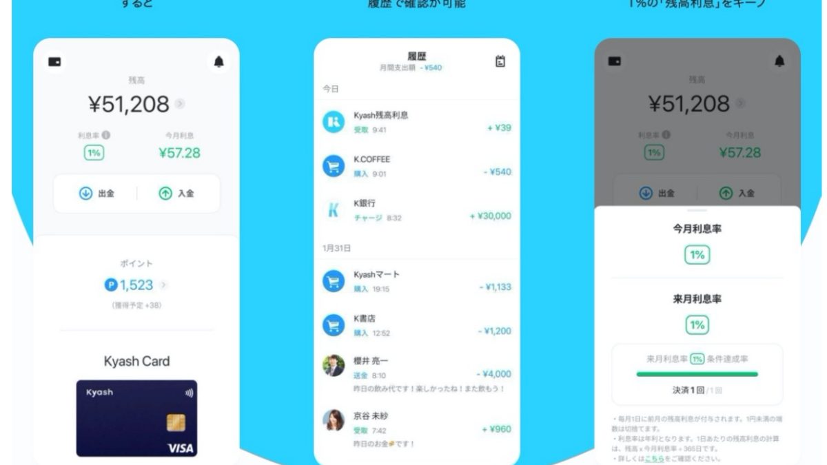 銀行よりも高い年利1%！Kyashが残高に利息が付くサービスを発表！その一方で改悪も