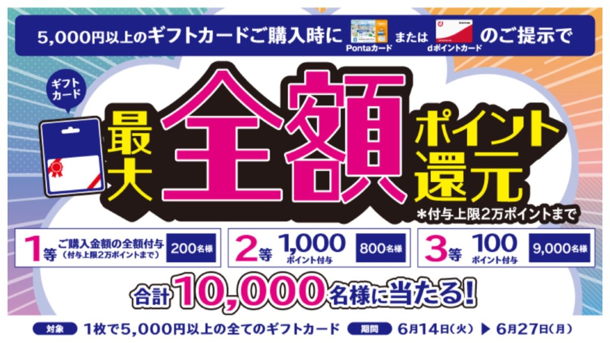 ローソンでApple Gift CardやGoogle Playギフトカードなどが最大で全額還元になるキャンペーンを開催中！