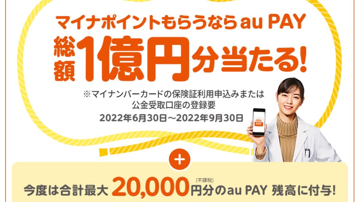 au PAY、最大2万円分もらえる「マイナポイント第2弾」を6月30日から受け付け開始