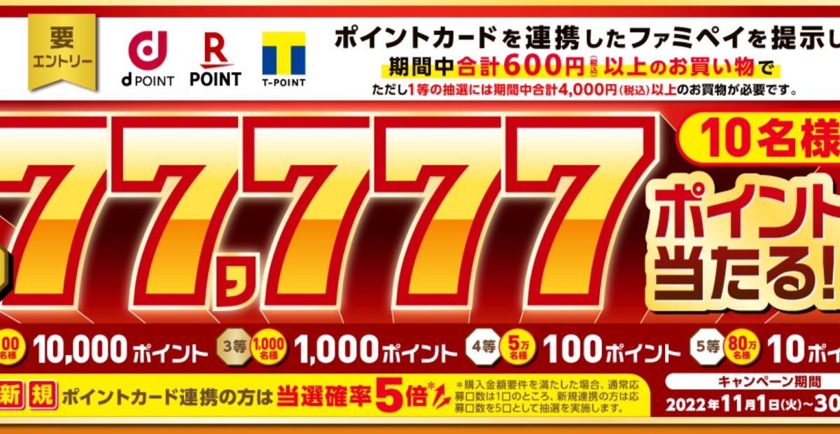 「ファミマのアプリ大抽選会！最大77,777ポイントあたる！」キャンペーン