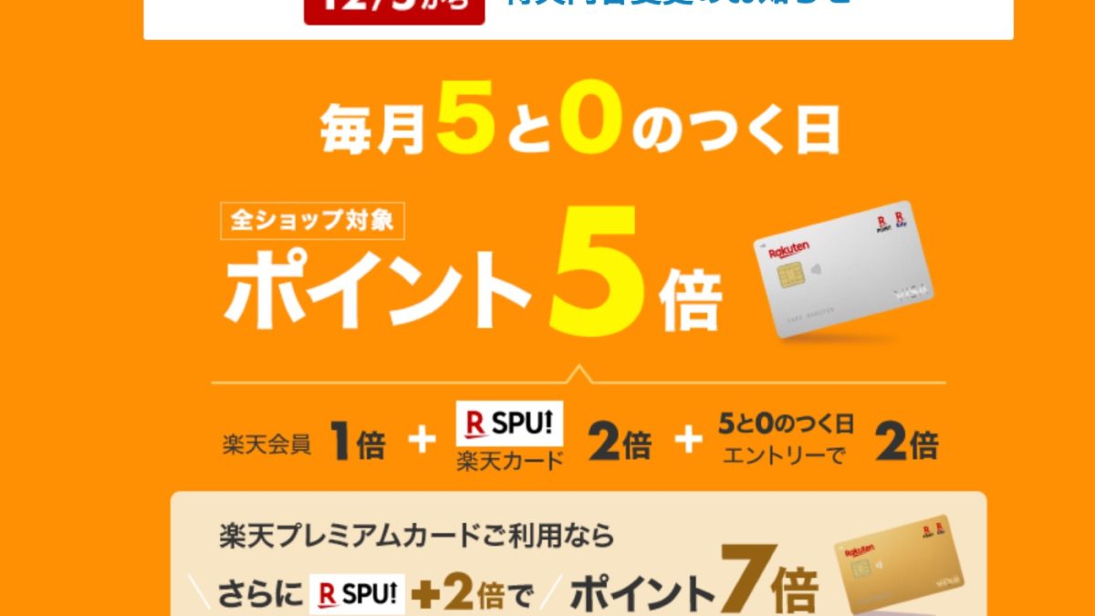 【さらに改悪】楽天カードの5と0の付く日も12月から特典改悪に