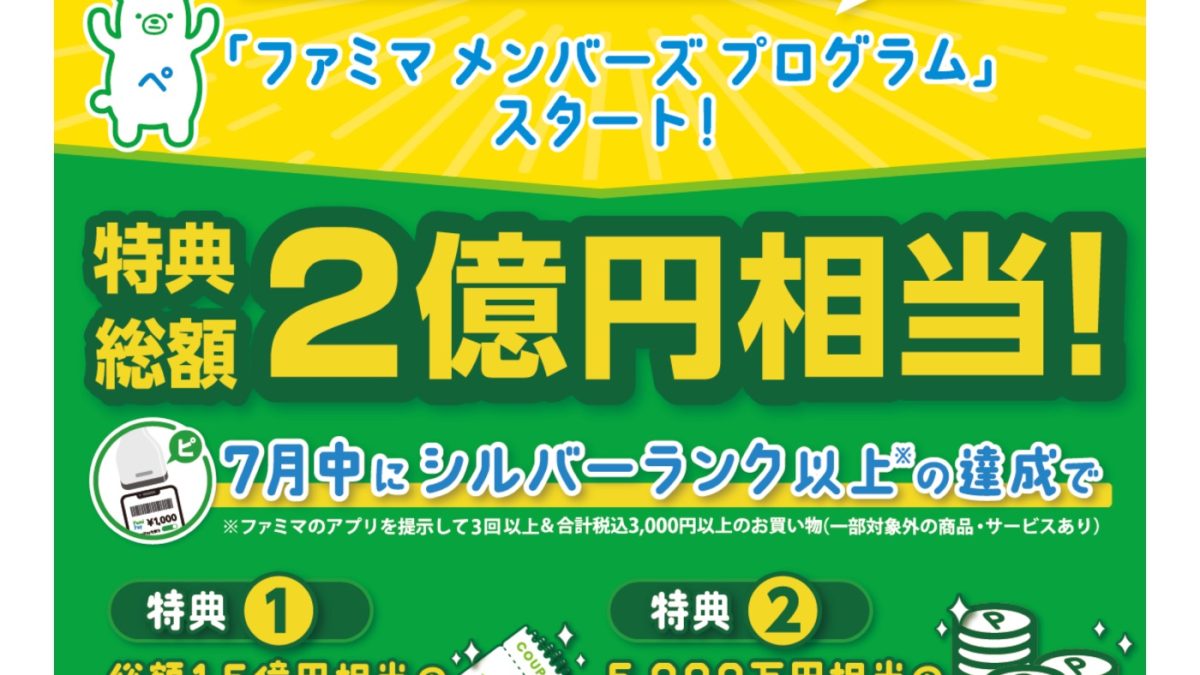 「ファミペイ」がさらにオトクになる「ファミマメンバーズプログラム」が開始！総額2億円相当のキャンペーンが開催中