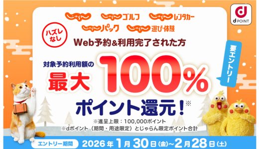 ハズレなし！「じゃらん」利用で最大全額dポイントで還元になるキャンペーンが開催中！