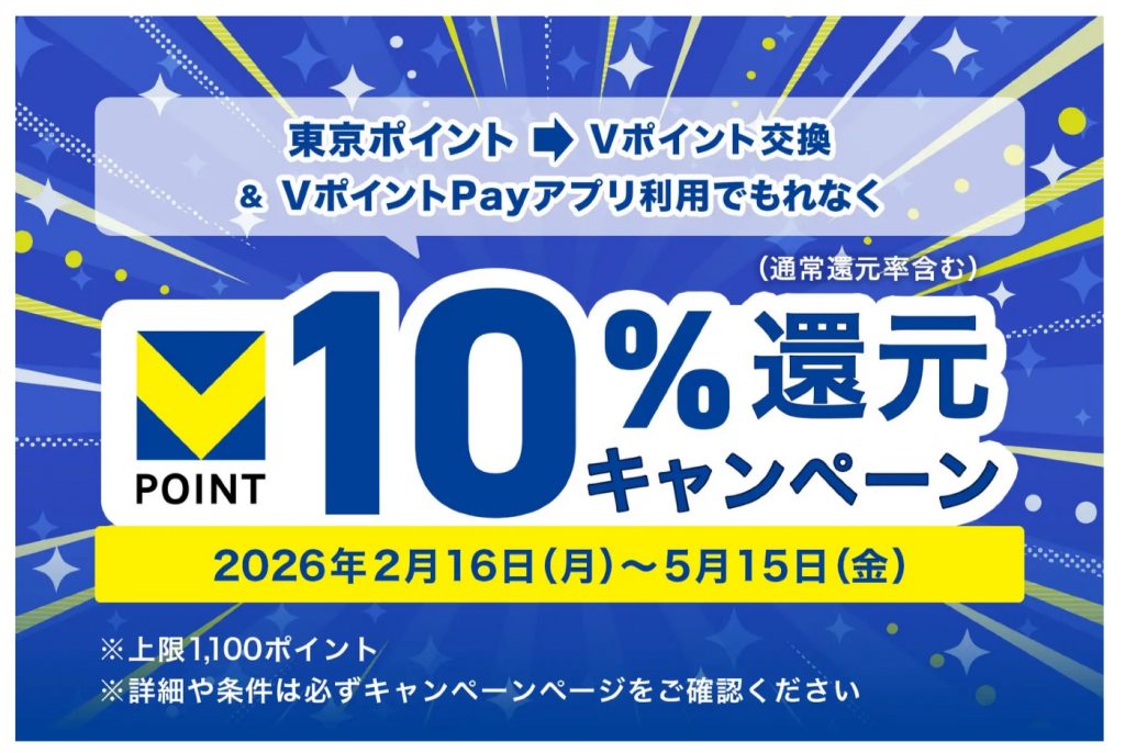 東京ポイント⇒Vポイント交換＆VポイントPayアプリ利用でもれなく10％還元キャンペーン