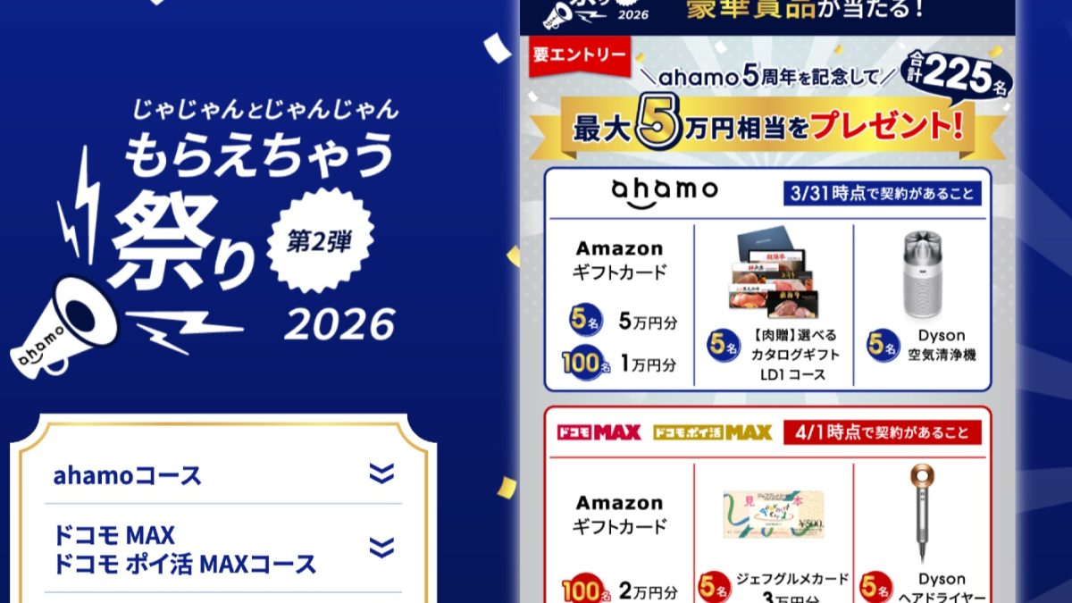 契約していれば当選チャンス！ドコモがAmazonギフトカードや高級家電など225名に当たるキャンペーンを開催中！