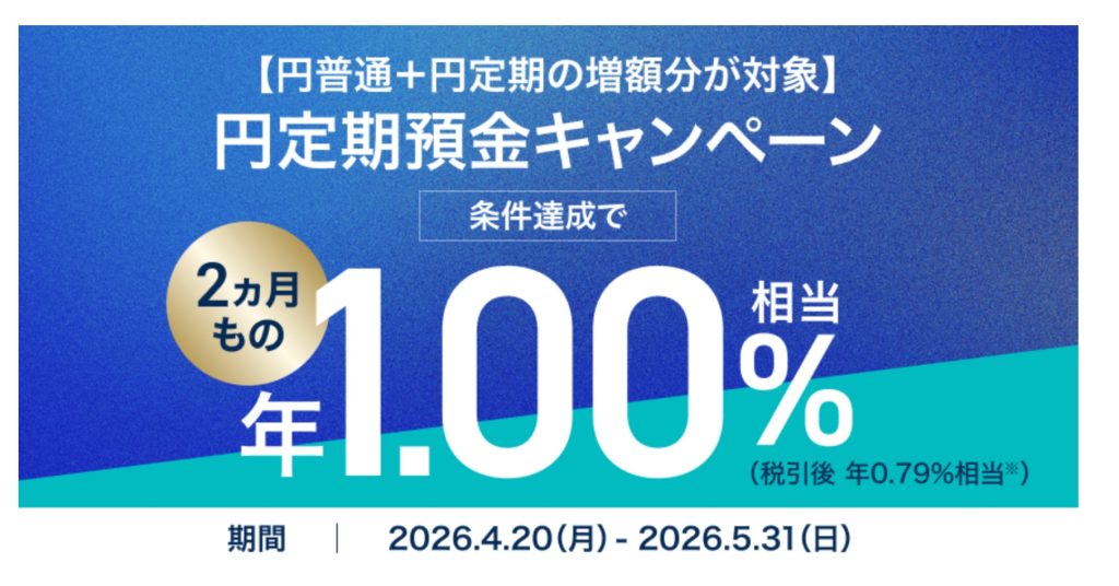 【円普通＋円定期の増額分が対象】2ヵ月もの円定期預金キャンペーン